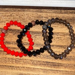 Beautiful 3 pcs beaded bracelet stack with druzy accent bead
